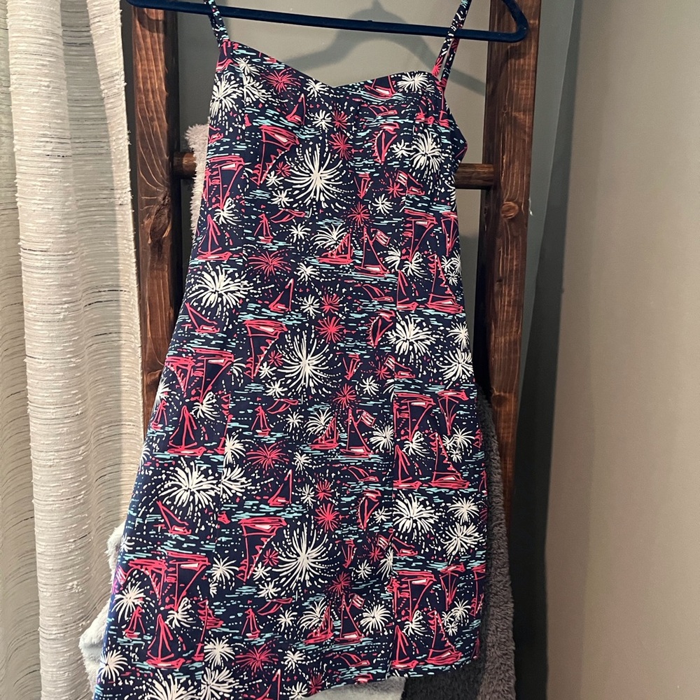 Lilly Pulitzer sail boat design red, white, and blue Spaghetti-Strap Dress